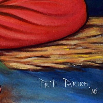 Alternate image for Multicolor Signed Hindu Painting Shiva Parvati and Ganesha Shivas Family