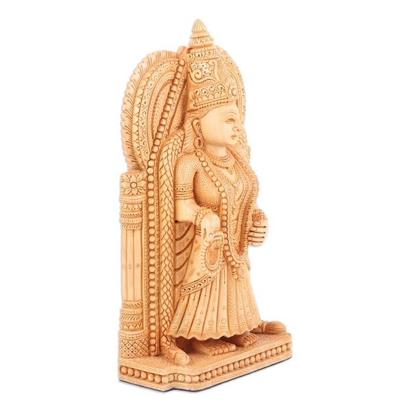 Alternate image for Hand-Carved Kadam Wood Lakshmi Sculpture from India Celestial Beauty