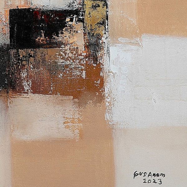 Alternate image for Signed Unstretched Brown and Beige Abstract Acrylic Painting Natural