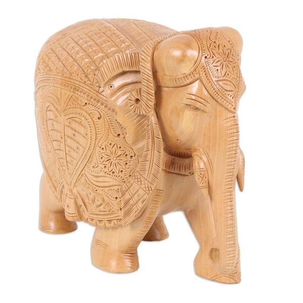 Alternate image for Wood Sculpture of Elephant in Robes Hand-Carved in India Formidable Elephant