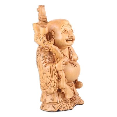 Alternate image for Hand-Carved Kadam Wood Buddha Sculpture from India Masters Smile