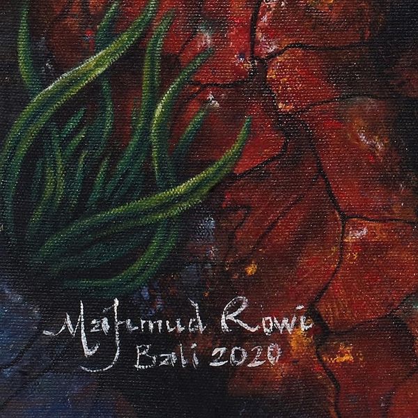 Alternate image for Original Signed Betta Fish Painting from Bali White and Black Betta