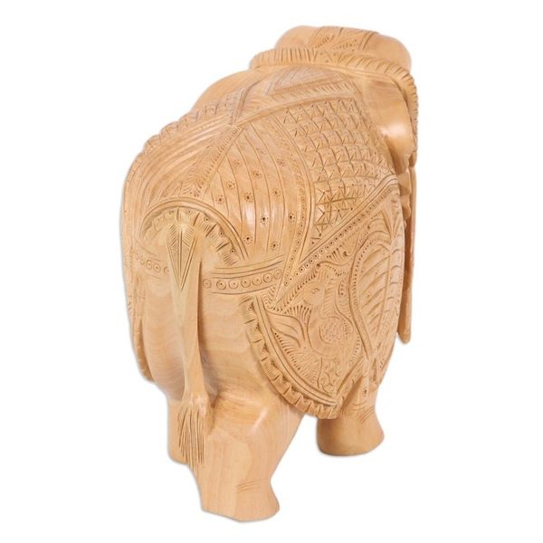 Alternate image for Wood Sculpture of Elephant in Robes Hand-Carved in India Formidable Elephant