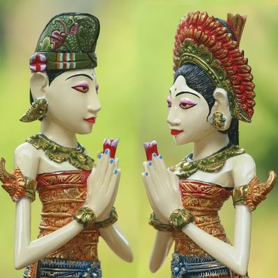 Alternate image for Balinese Bride and Groom Handcrafted Wood Sculptures Pair Balinese Bride and Groom