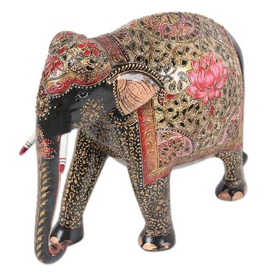 Alternate image for Artisan Crafted Elephant and Calf Wood Sculpture from India Mughal Glamour