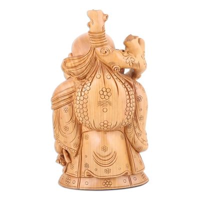 Alternate image for Hand-Carved Kadam Wood Buddha Sculpture from India Masters Smile