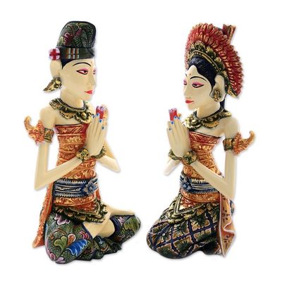 Alternate image for Balinese Bride and Groom Handcrafted Wood Sculptures Pair Balinese Bride and Groom