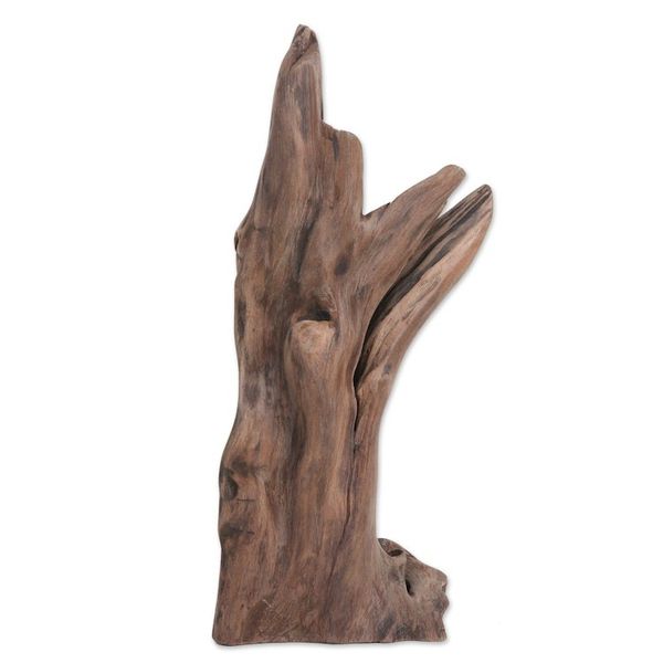 Alternate image for Hand-Carved Reclaimed Teak Wood Sculpture in Brown Hue Friendship Bond