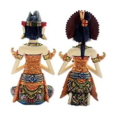 Alternate image for Balinese Bride and Groom Handcrafted Wood Sculptures Pair Balinese Bride and Groom