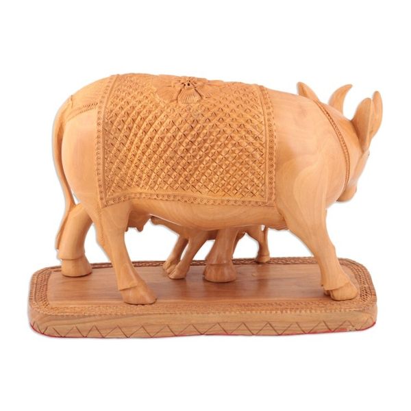 Alternate image for Indian Kadam Wood Sculpture with Cow Motif Ties That Bind