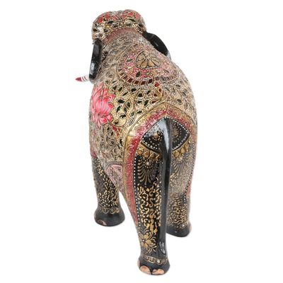 Alternate image for Artisan Crafted Elephant and Calf Wood Sculpture from India Mughal Glamour