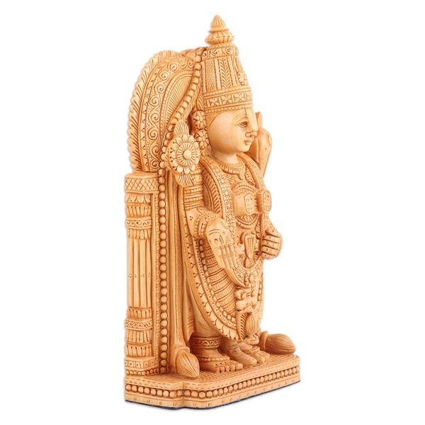 Alternate image for Wood Sculpture of God Balaji Vishnu Hand-Carved in India Tirupati Balaji