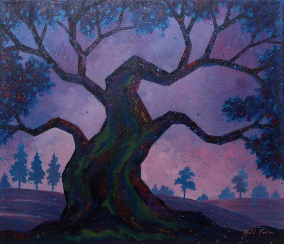 Purple and Blue Acrylic Tree Painting 'Valor Old Tree'