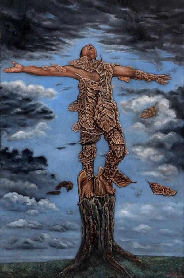 Alternate image for Surrealist Painting of a Leafy Man from Bali 2019 Back to Nature II