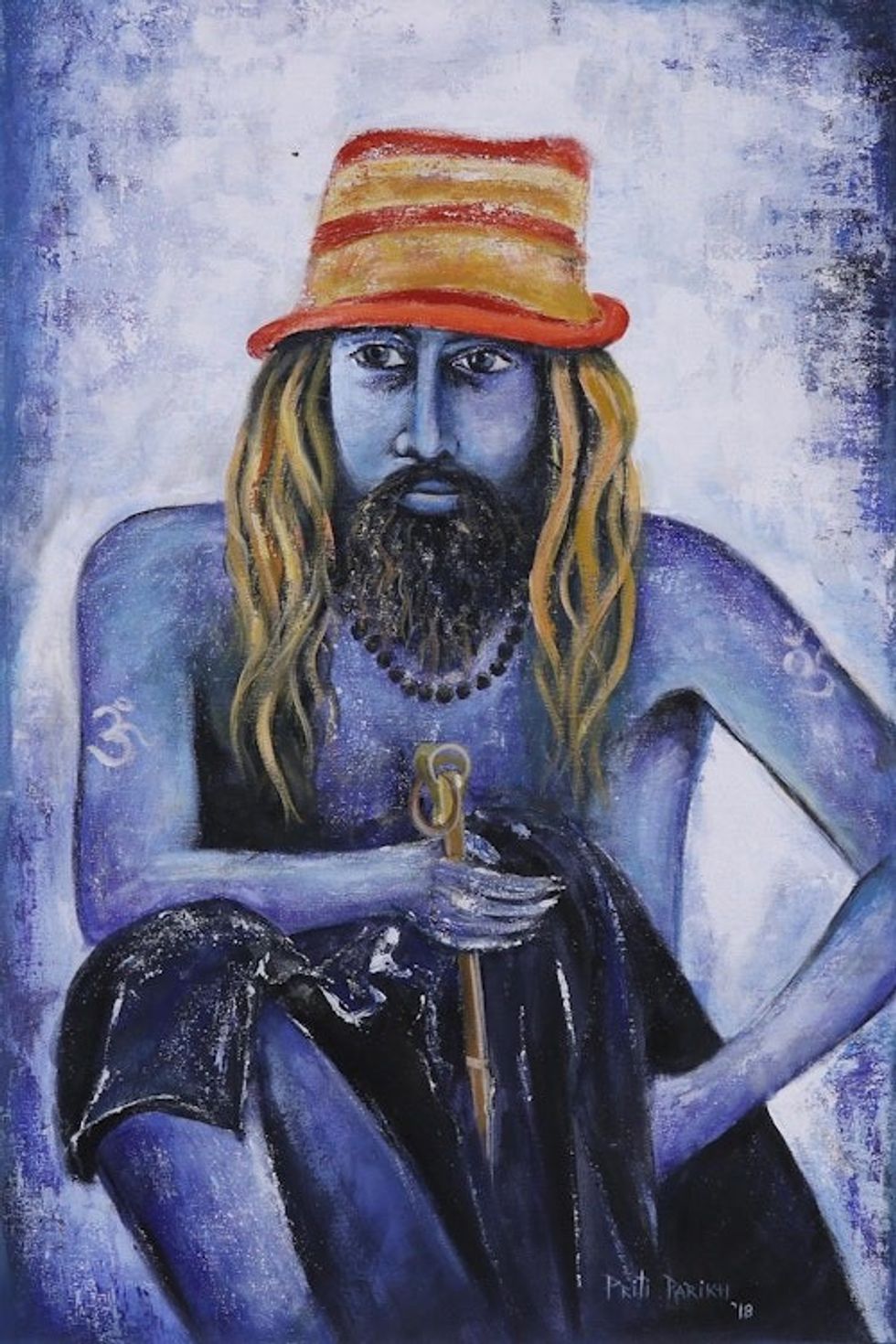 Expressionist Painting of a Sadhu in Blue from India 'Sadhu the Hermit IV'