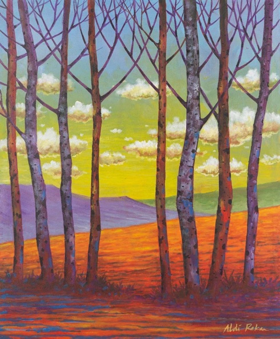 Mountain Scene Original Acrylic Painting 'Forest in the Mountain Slopes'