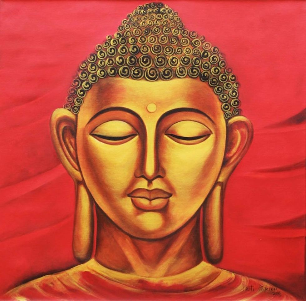 Portrait of Golden Buddha Meditating Signed Painting 'Buddha - Prince of Peace'