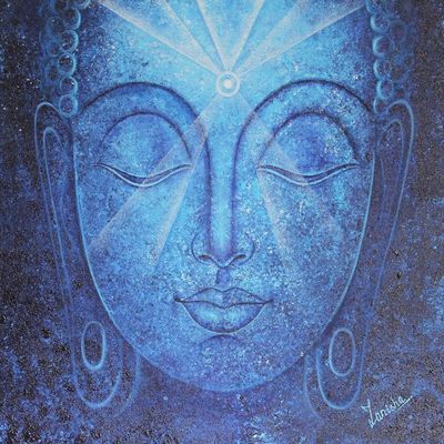 Alternate image for Original Buddha Acrylic Painting on Canvas from India Rising Into Enlightenment