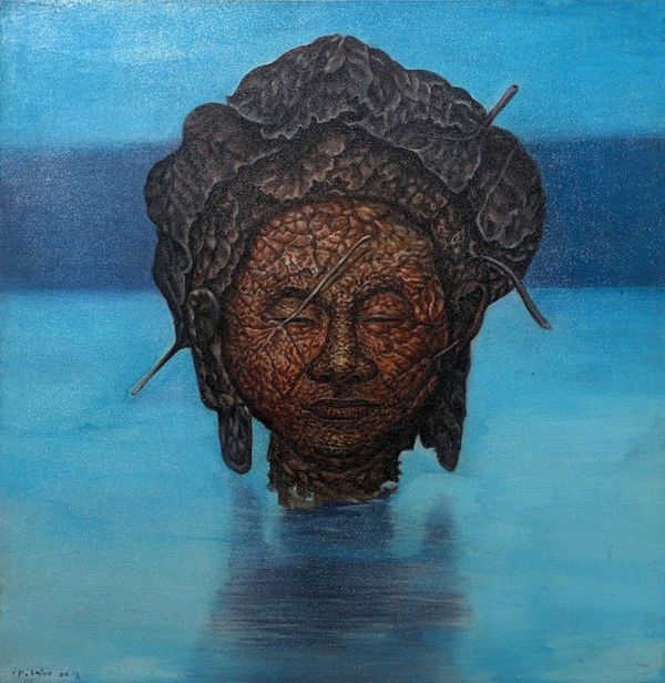 Alternate image for Surrealist Painting of a Leafy Face Above Water 2018 Back to Water