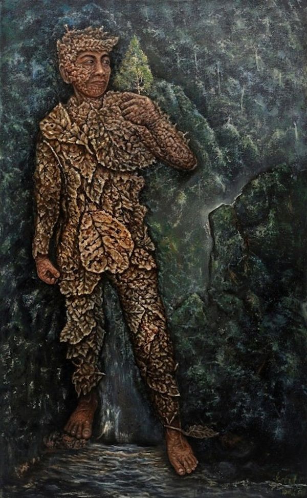 Alternate image for Surrealist Painting of a Person Made of Leaves 2019 Back to Nature I