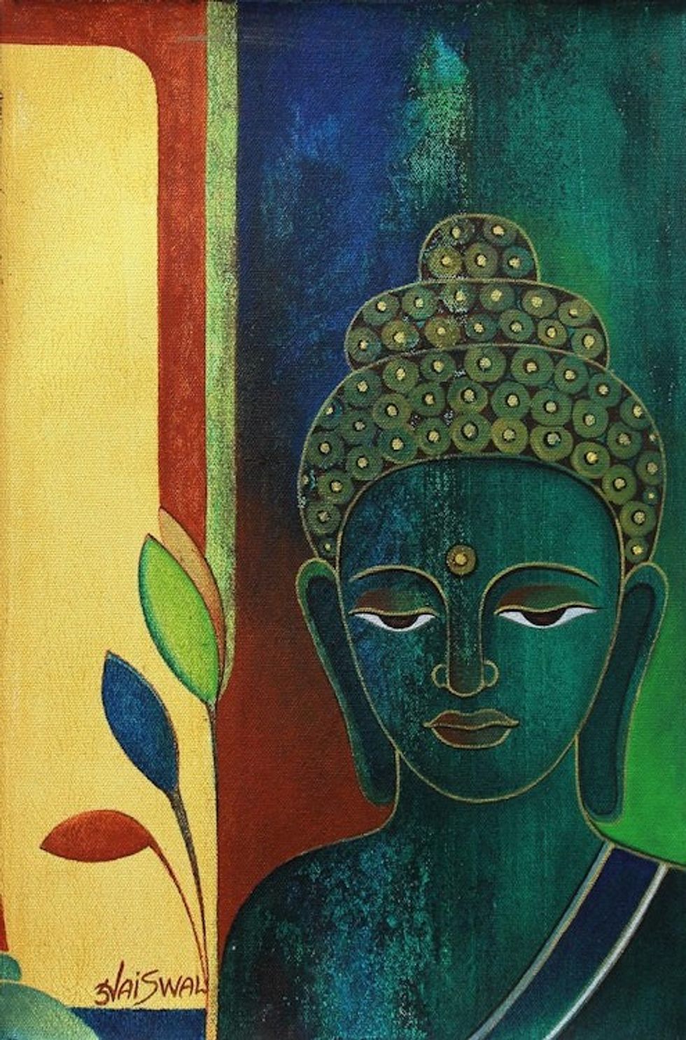 Original Signed Buddha Portrait from India 'Meditative Buddha'