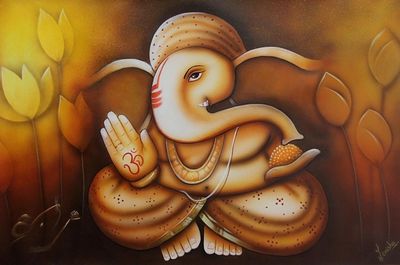 Alternate image for Original Hindu Ganesha Painting in Warm Color Palette Blessing of Ganesha