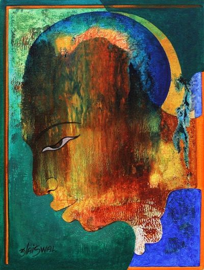 Alternate image for India Signed Mans Portrait in Jewel Colors Colors of Life