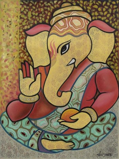 Alternate image for Expressionist Hindu Lord Ganesha Portrait in Oils Graceful Ganesha