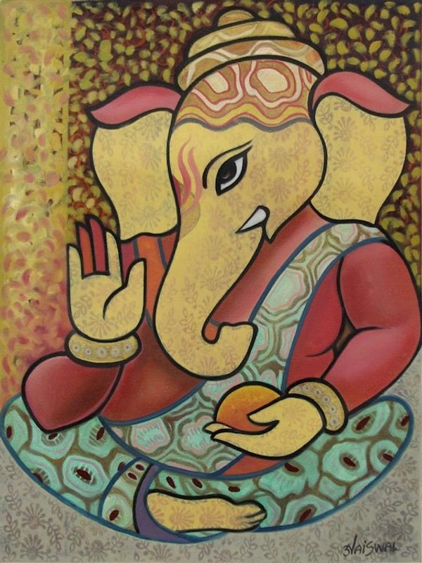 Image for Expressionist Hindu Lord Ganesha Portrait in Oils Graceful Ganesha