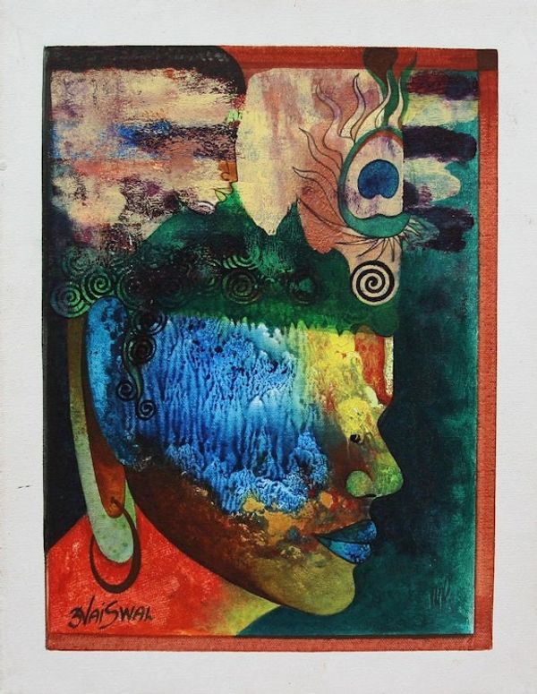 Image for Modern India Expressionistic Painting of Krishna and Radha Divine Love IV