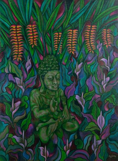 Alternate image for Acrylic Painting of Buddha in Jungle Natural Buddha