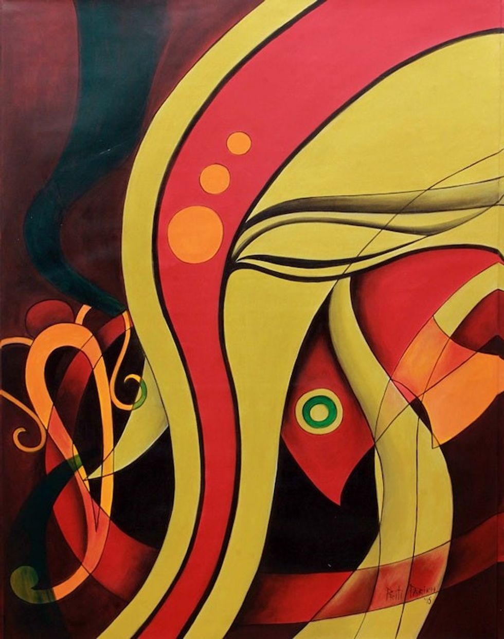 Abstract Profile Portrait of Hindu Deity Lord Ganesha 'Golden Serenity'