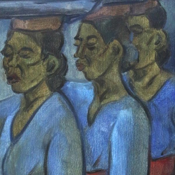 Alternate image for Signed Expressionist Painting of Three Women from Bali Junjung Banten