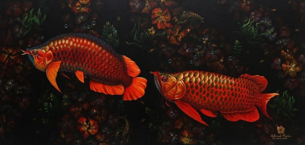 Signed Realist Arowana Fish Painting from Bali 2010 'Refreshing'