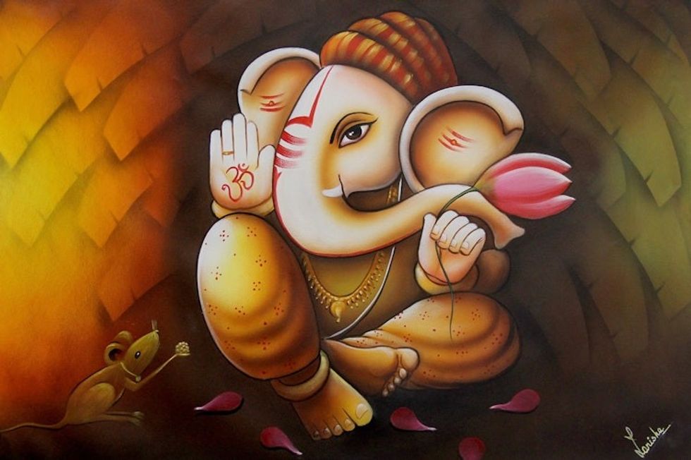 Acrylic and Oil Original Painting of Hindu Deity Ganesha 'Vinayak, Granter of Wishes'