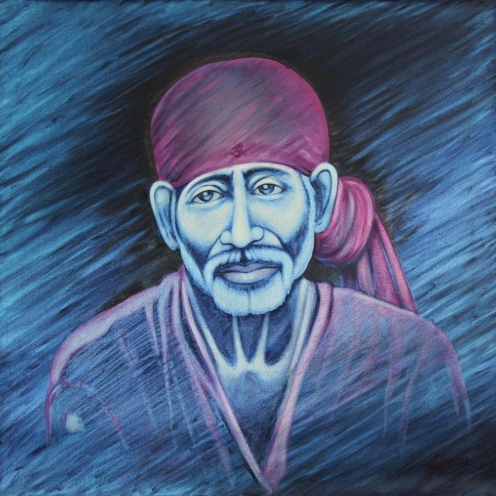 Oil Portrait Painting of Indian Spiritual Master 'Peaceful Sai Baba'