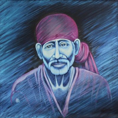 Alternate image for Oil Portrait Painting of Indian Spiritual Master Peaceful Sai Baba