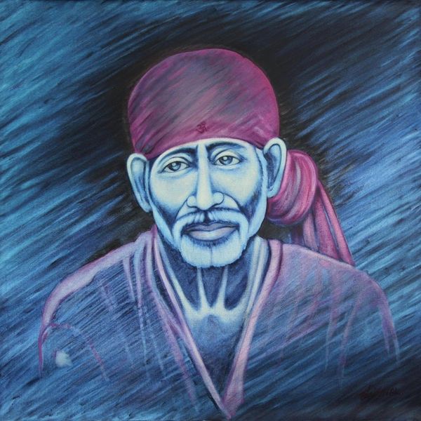 Image for Oil Portrait Painting of Indian Spiritual Master Peaceful Sai Baba