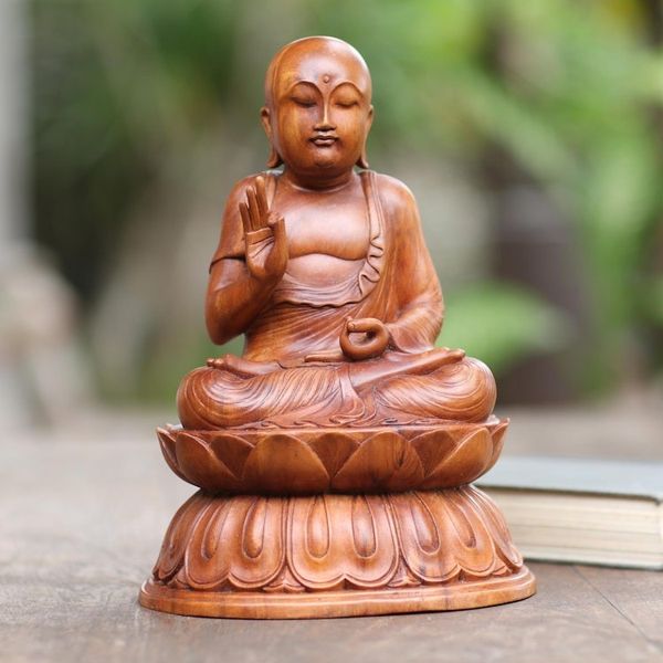 Alternate image for Meditating Suar Wood Buddha Sculpture Meditation Lotus