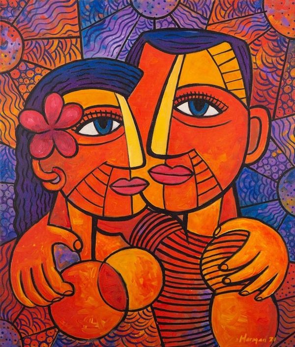 Alternate image for Romantic Acrylic Painting on Canvas Dayu and Made