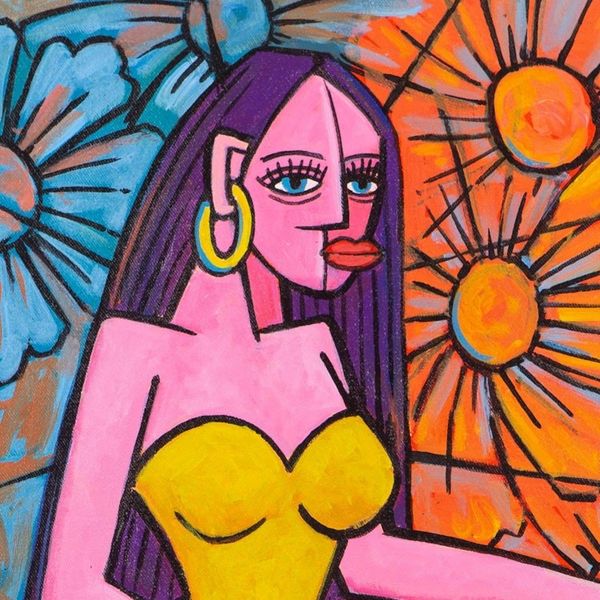Alternate image for Acrylic Figure Painting with Floral Motif Ni Wayan Rukma