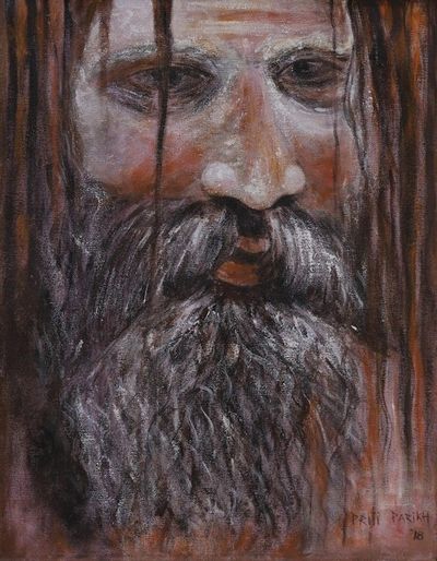 Alternate image for Signed Painting of a Sadhu in Earthtones from India Sadhu the Hermit I