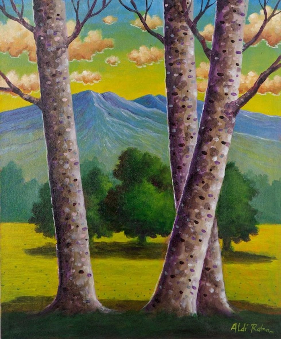 Mountain Scene Acrylic on Canvas Painting 'Volcano in the Distance'