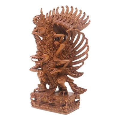 Alternate image for Hindu Suar Wood Sculpture of Vishnu from Bali Garuda and Vishnu