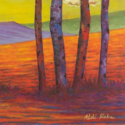 Alternate image for Mountain Scene Original Acrylic Painting Forest in the Mountain Slopes