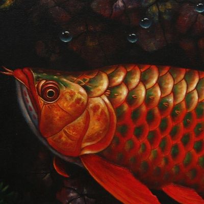 Alternate image for Signed Realist Arowana Fish Painting from Bali 2010 Refreshing