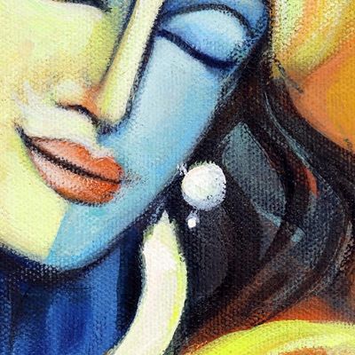 Alternate image for Signed Expressionist Painting of Lord Krishna from India Benevolent Krishna