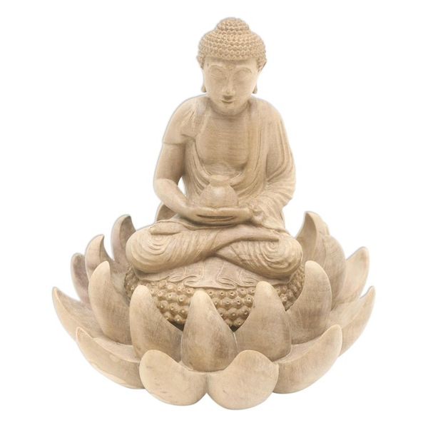Alternate image for Hibiscus Wood Buddha and Lotus Flower Sculpture Dhyan Mudra Buddha