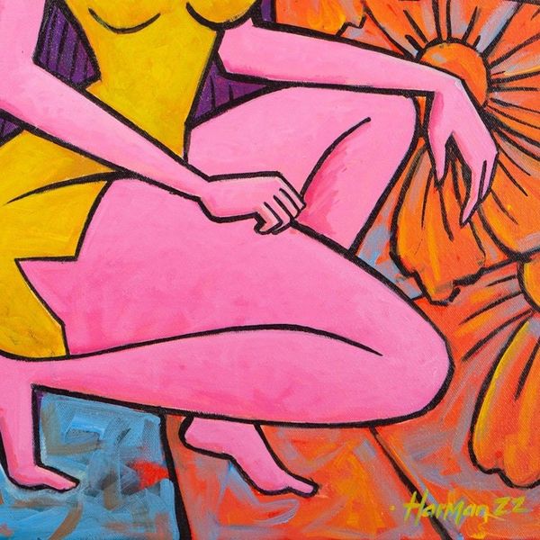 Alternate image for Acrylic Figure Painting with Floral Motif Ni Wayan Rukma