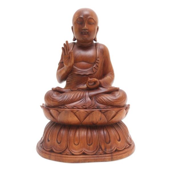 Alternate image for Meditating Suar Wood Buddha Sculpture Meditation Lotus